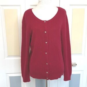 Apt 9 Womens‎ Cardigan Sweater L Red Angora Blend Button Up Rhinestone Buttons